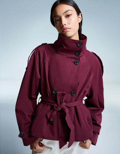 Women's Short Double-Breasted Trench Coat – Belted Trench