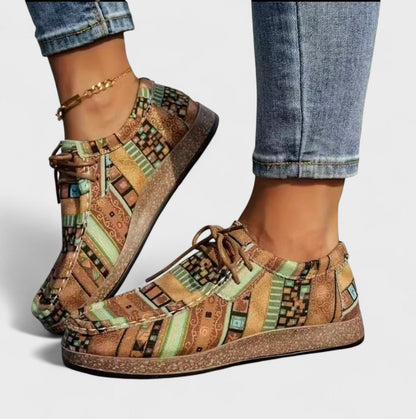 Women's Boho Woven Trainers – Lace-Up Chunky Sole Trainers