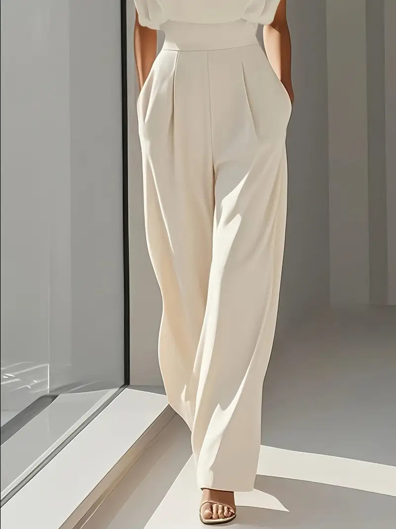Women's Elegant Wide Leg Jumpsuit – Draped Jumpsuit