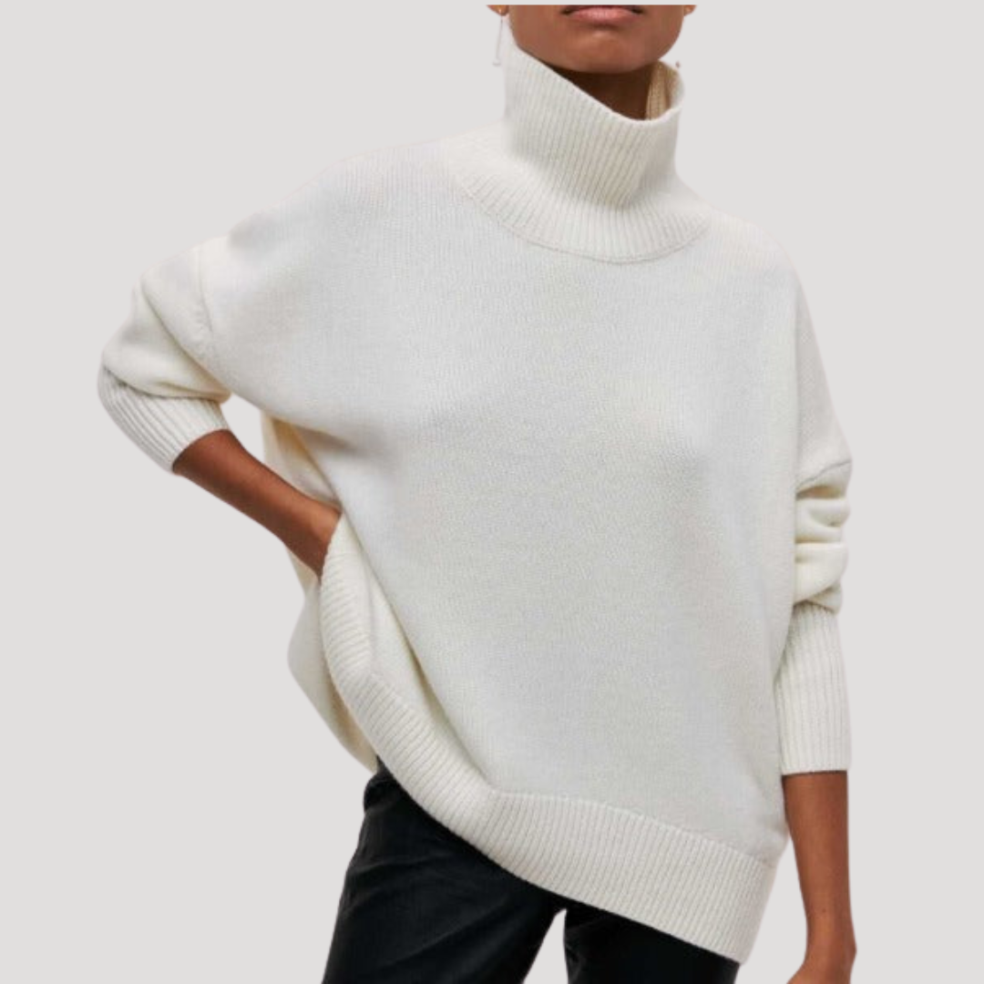 Women's Oversized High-Neck Sweater in White
