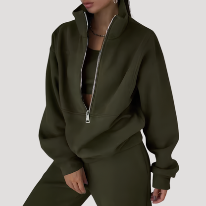 Women's Jogging Set – Half-Zip Sweatshirt and Trousers Tracksuit