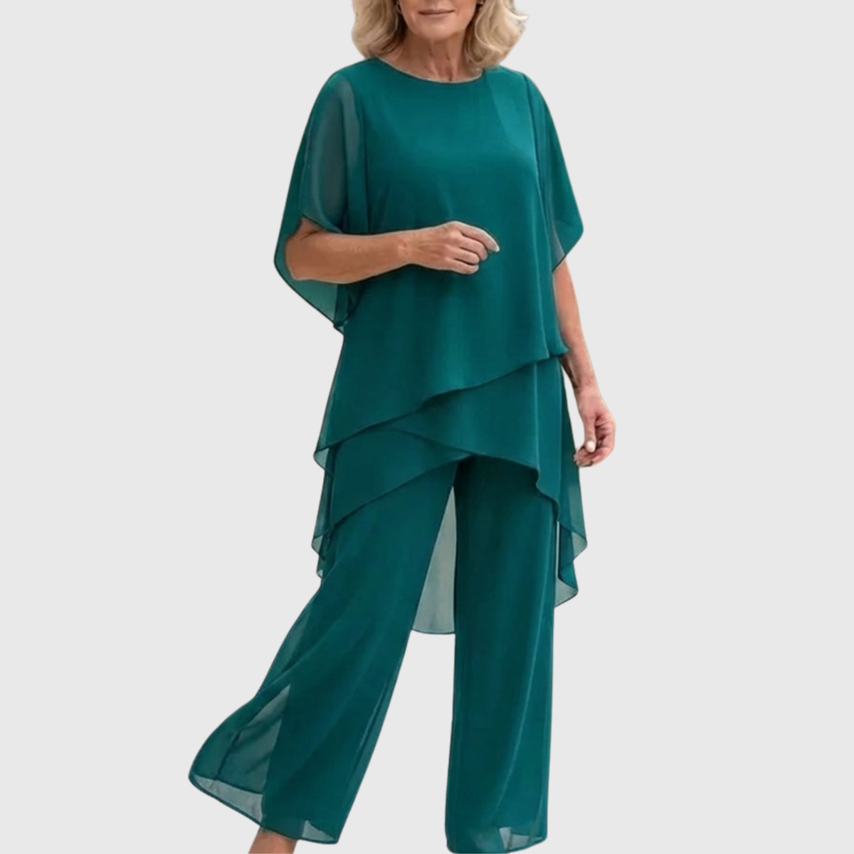 Women's Palazzo Trouser Set – Draped Top & Wide Leg Trousers