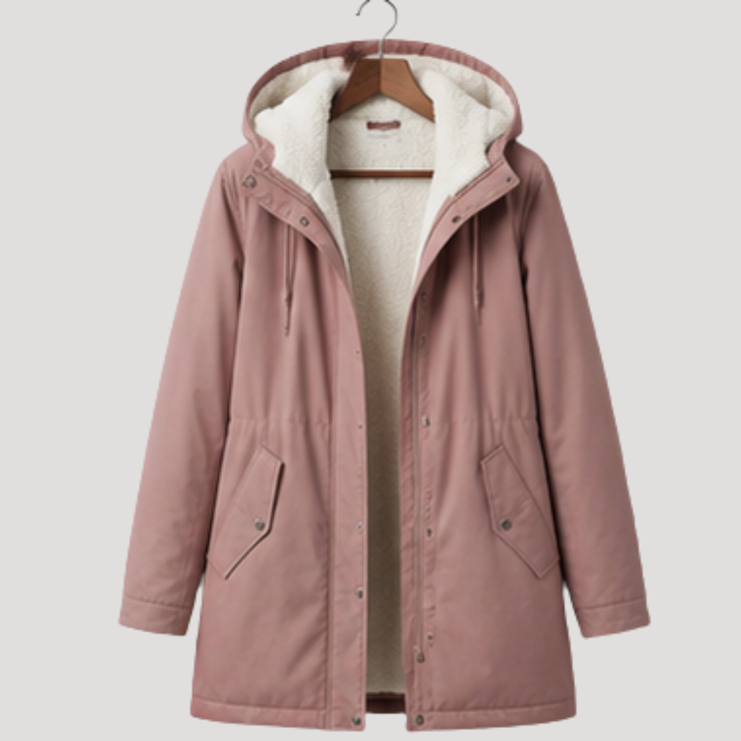 Women's Long Hooded Lined Parka in Pink