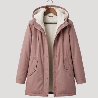 Women's Long Hooded Lined Parka in Pink