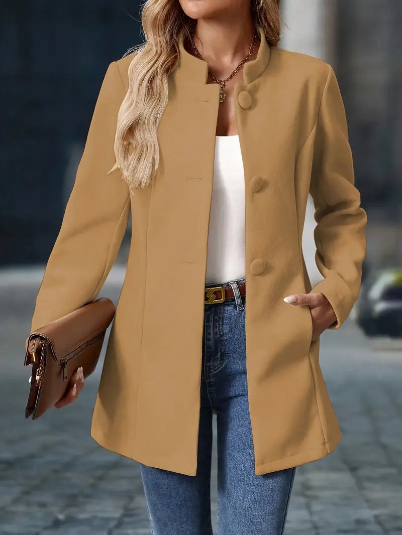 Women's Stand-Collar Jacket – Structured Buttoned with Pockets