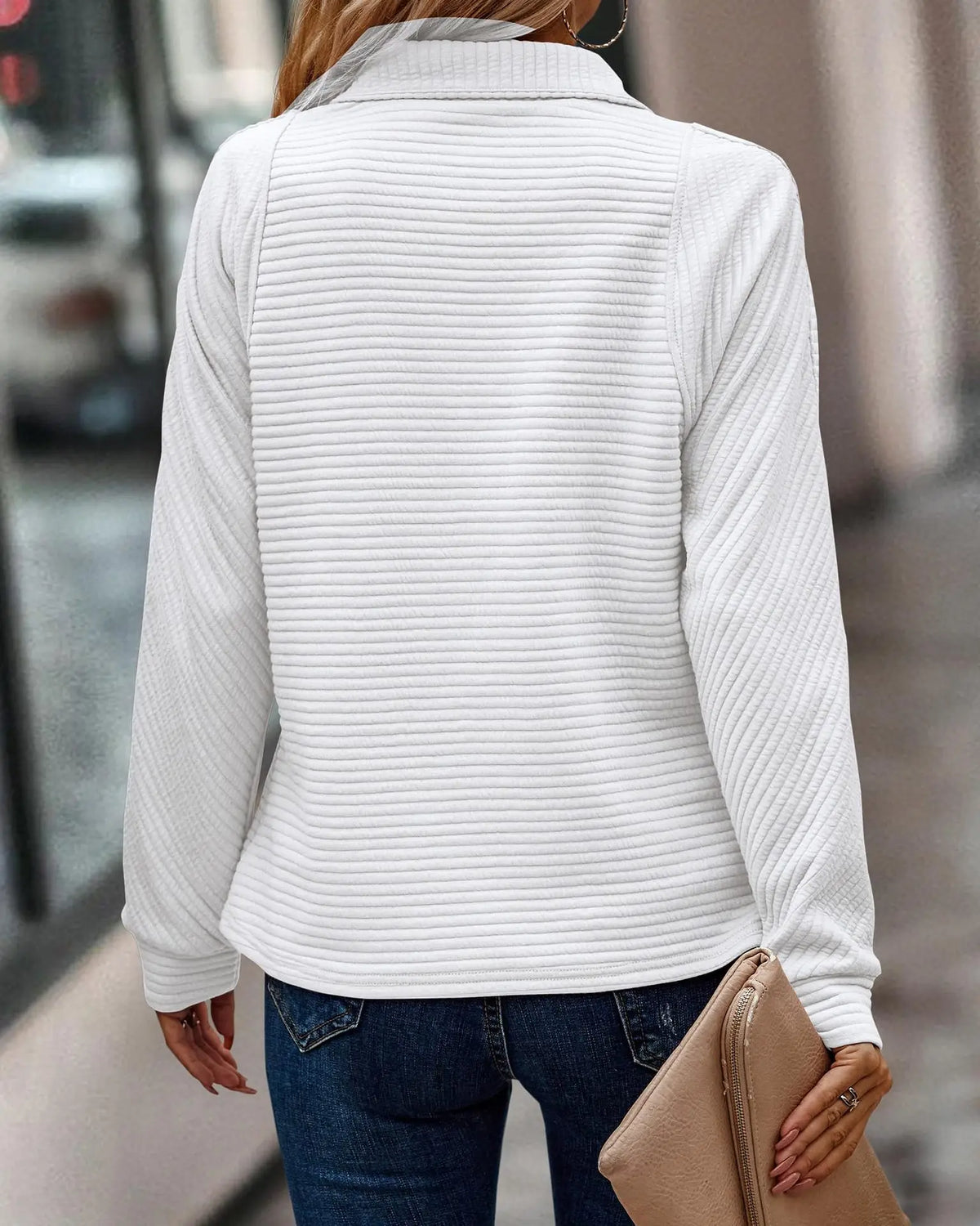 Women's Zip-Collar Jumper – Ribbed Knit Autumn Winter