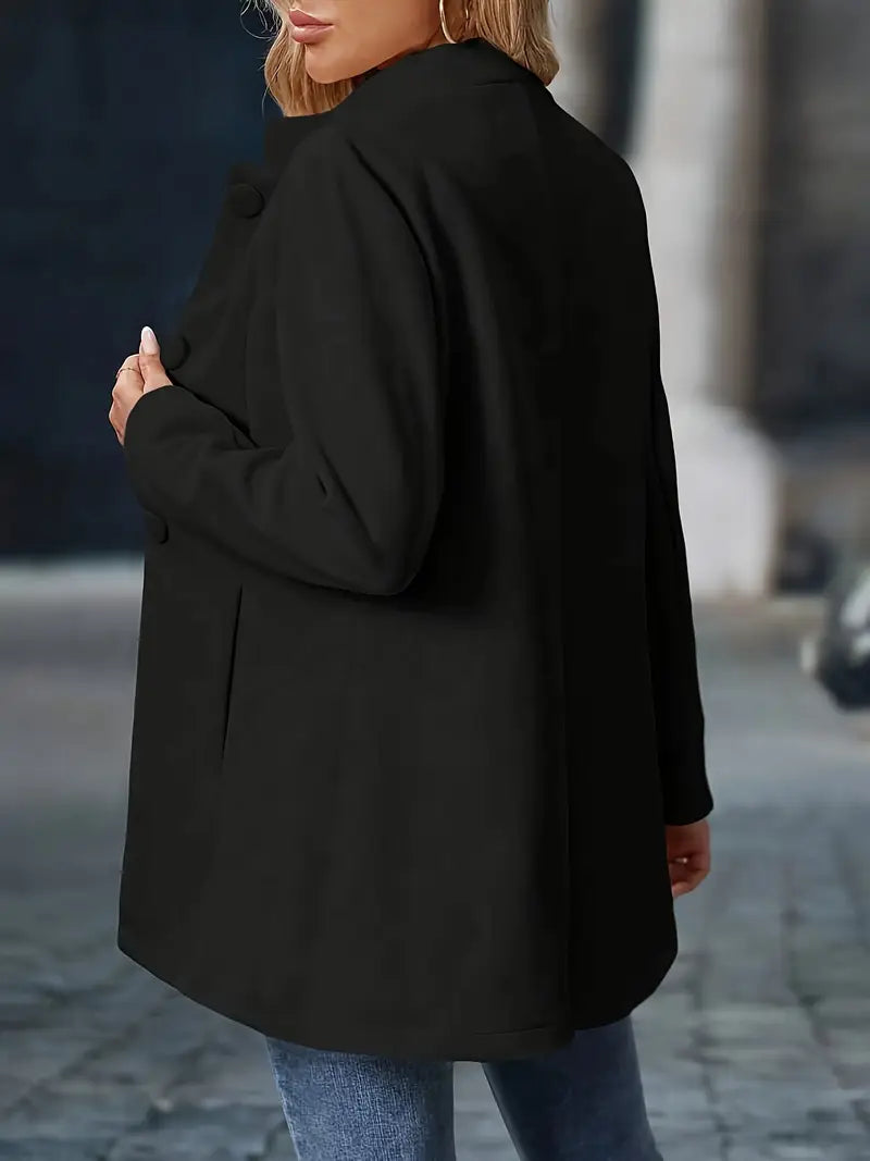 Women's Stand-Collar Jacket – Structured Buttoned with Pockets