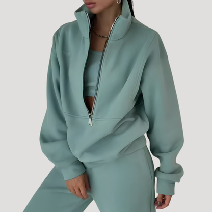Women's Jogging Set – Half-Zip Sweatshirt and Trousers Tracksuit