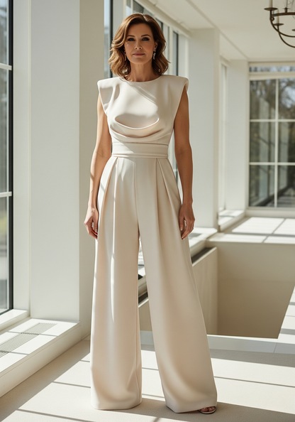 Women's Elegant Wide Leg Jumpsuit – Draped Jumpsuit