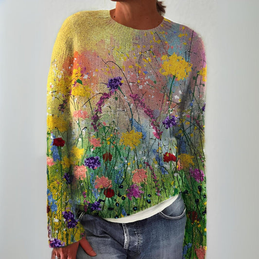 Women's Floral Print Sweater – Loose Fit Mid-Season