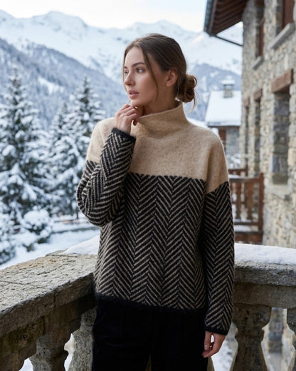 Women's Chevron Roll Neck Jumper – Relaxed Winter Jumper