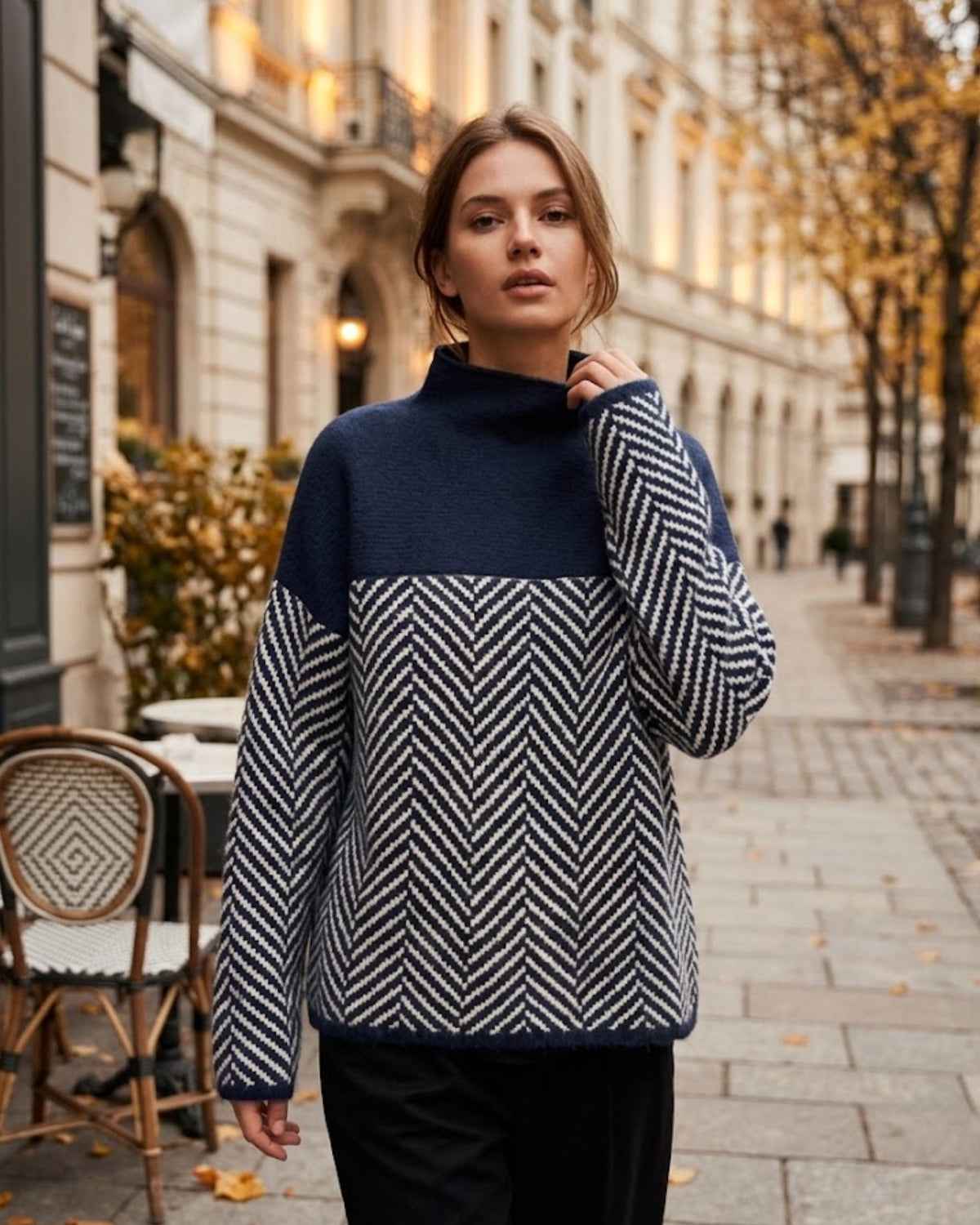 Women's Chevron Roll Neck Jumper – Relaxed Winter Jumper