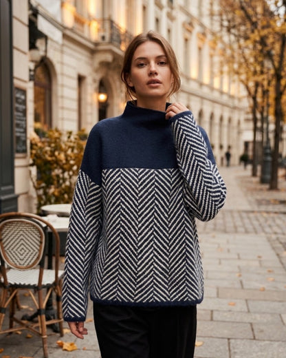 Women's Chevron Roll Neck Jumper – Relaxed Winter Jumper