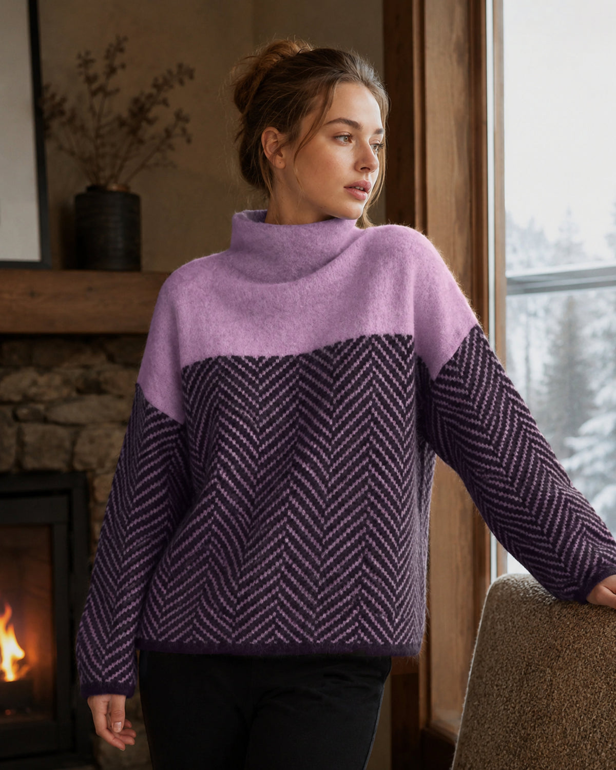 Women's Chevron Roll Neck Jumper – Relaxed Winter Jumper