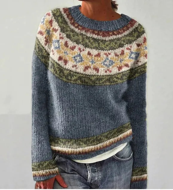 Women's Oversized Jacquard Sweater in Gray Stars