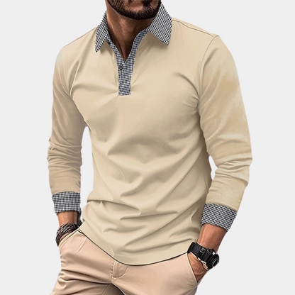 Men's Long-Sleeve Polo – Buttoned Collar Autumn Winter