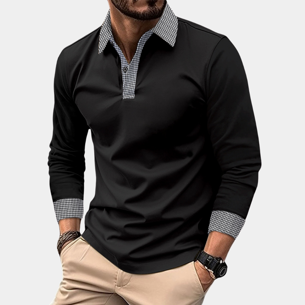 Men's Long-Sleeve Polo – Buttoned Collar Autumn Winter