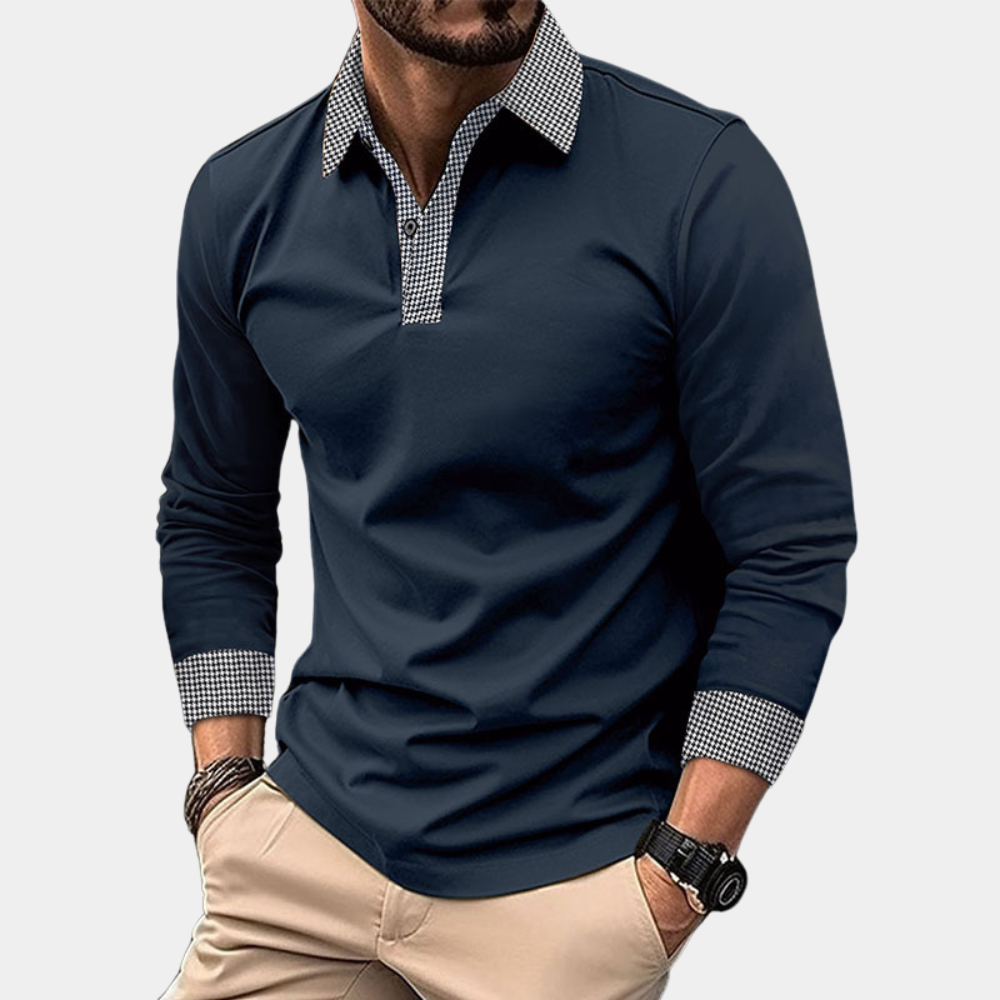 Men's Long-Sleeve Polo – Buttoned Collar Autumn Winter