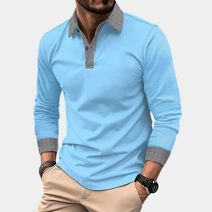Men's Long-Sleeve Polo – Buttoned Collar Autumn Winter