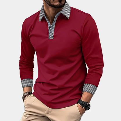 Men's Long-Sleeve Polo – Buttoned Collar Autumn Winter