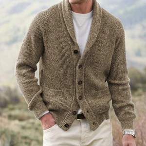 Men's Shawl-Collar Cardigan – Ribbed Knit Buttoned