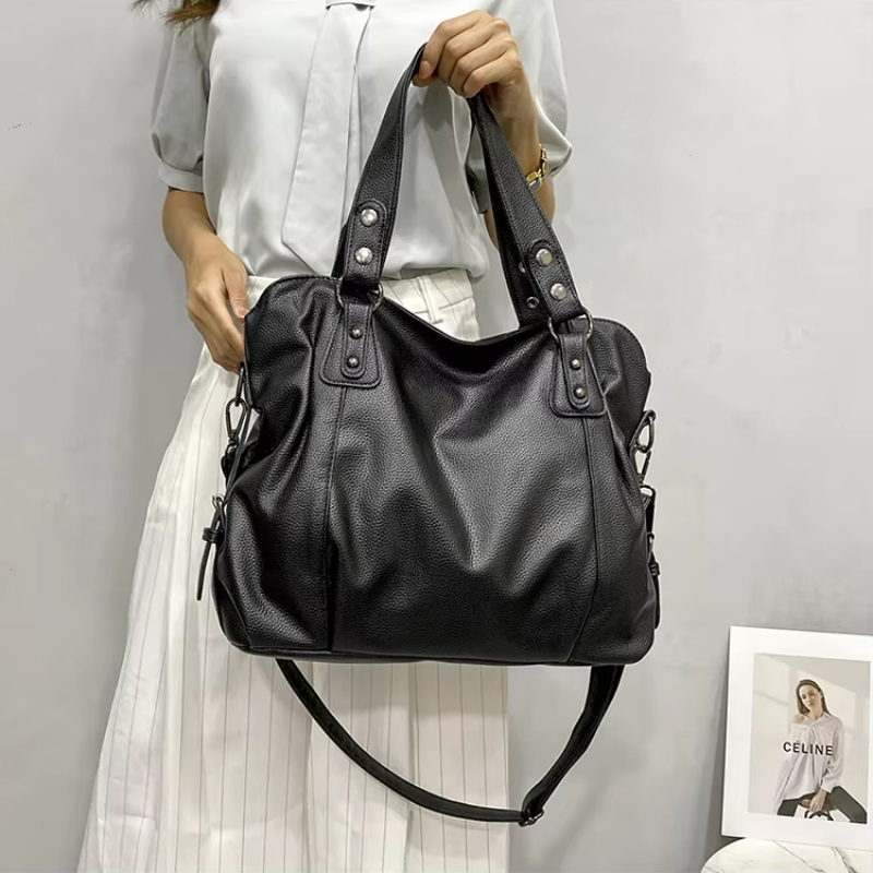 Women's Large Pebbled Faux Leather Handbag – Crossbody Bag