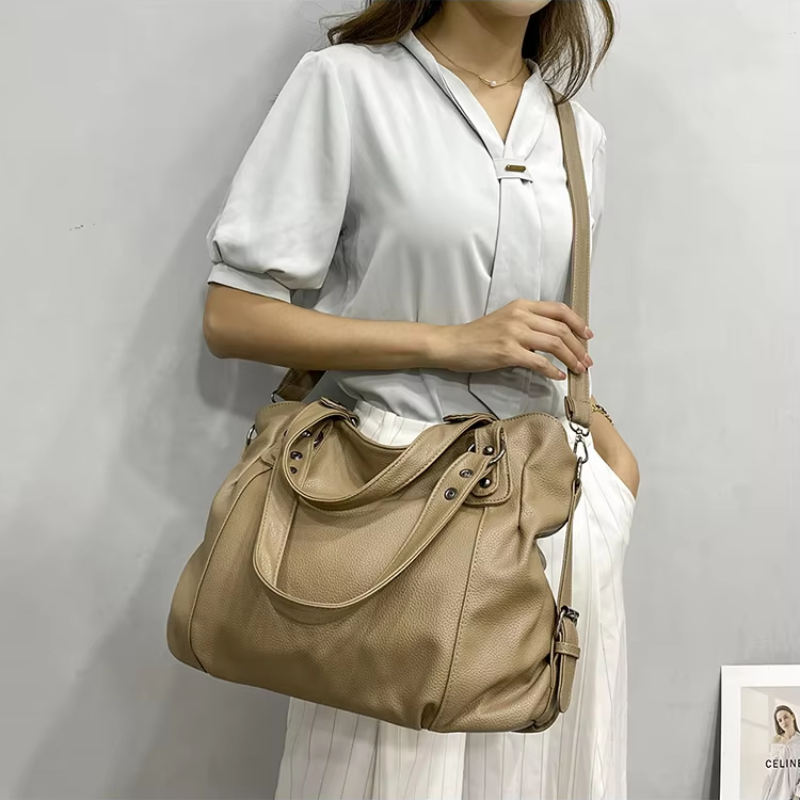 Women's Large Pebbled Faux Leather Handbag – Crossbody Bag