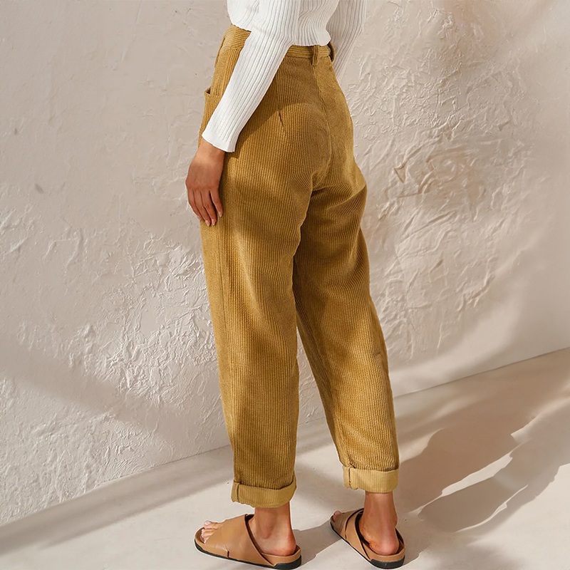 Women's High Waisted Corduroy Trousers – Wide Leg Trousers