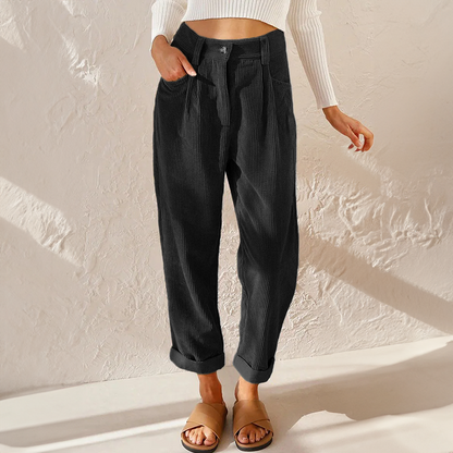 Women's High Waisted Corduroy Trousers – Wide Leg Trousers