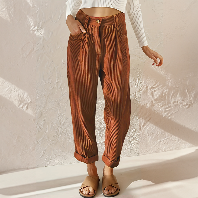 Women's High Waisted Corduroy Trousers – Wide Leg Trousers
