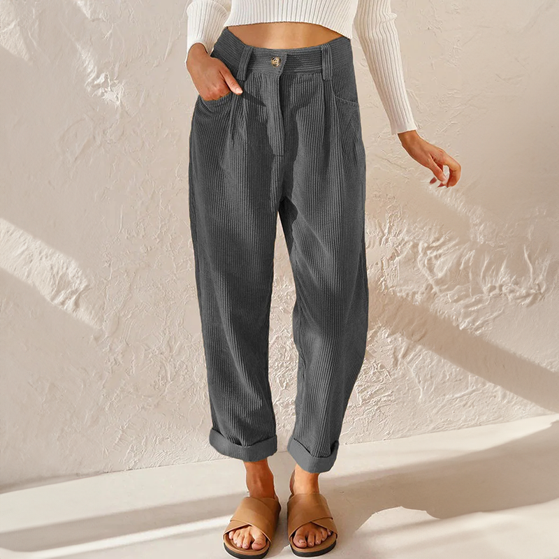 Women's High Waisted Corduroy Trousers – Wide Leg Trousers