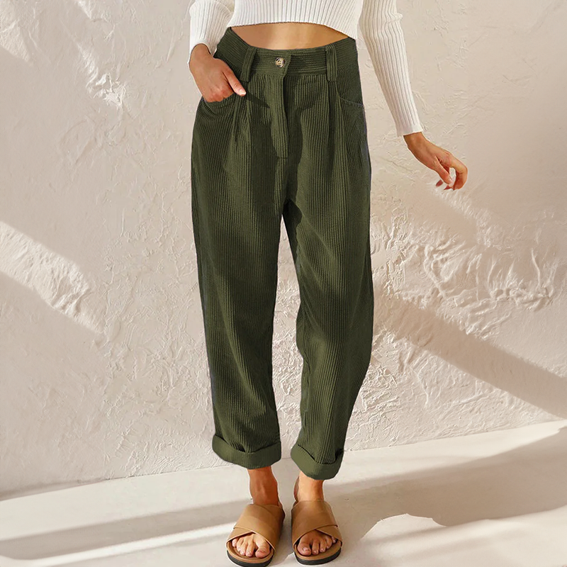 Women's High Waisted Corduroy Trousers – Wide Leg Trousers