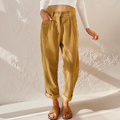Women's High Waisted Corduroy Trousers – Wide Leg Trousers