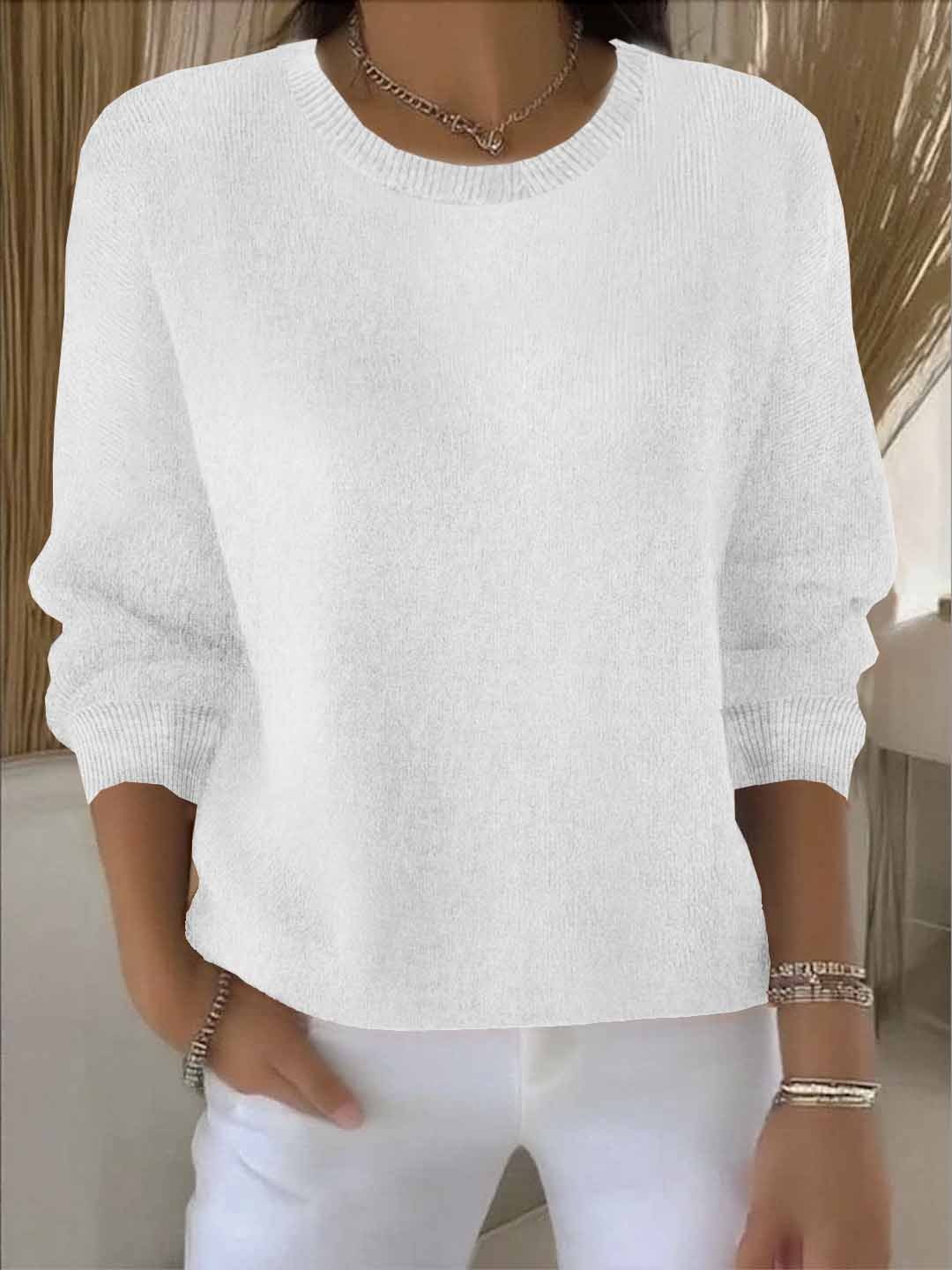 Women's Fine-Knit Sweater – Round Neck Loose Fit