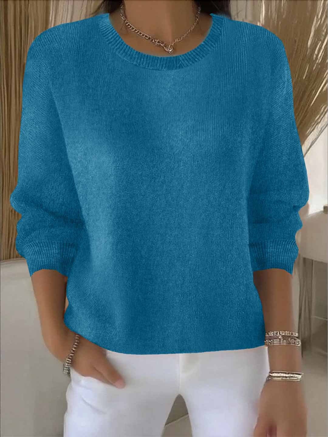 Women's Fine-Knit Sweater – Round Neck Loose Fit