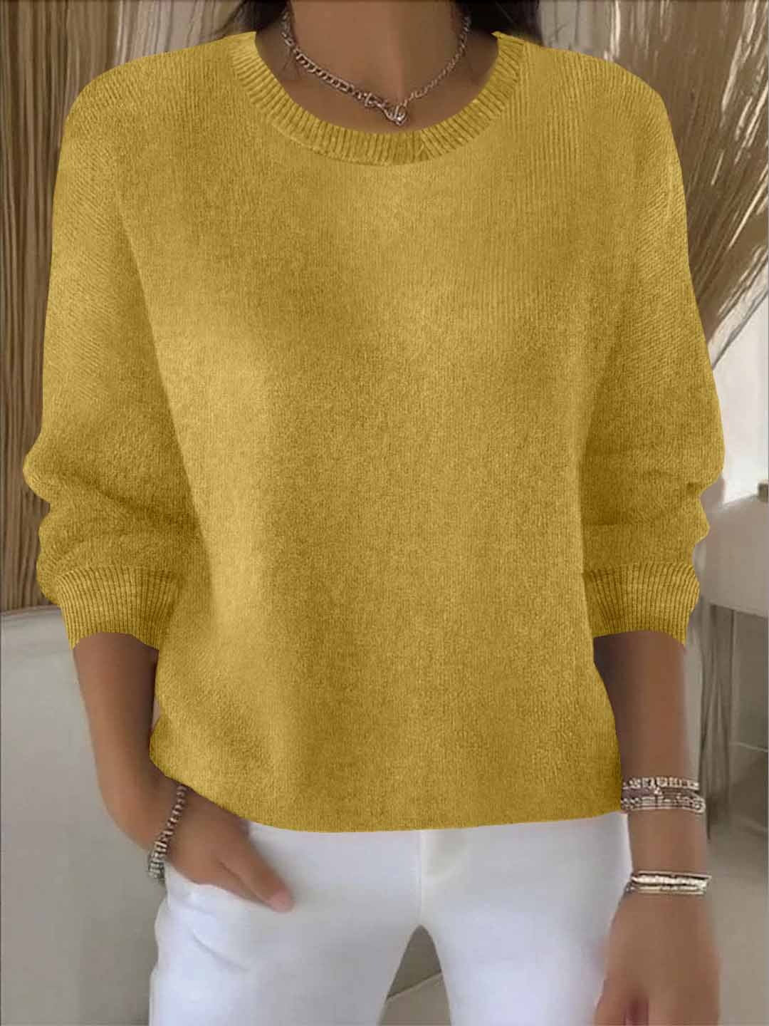 Women's Fine-Knit Sweater – Round Neck Loose Fit