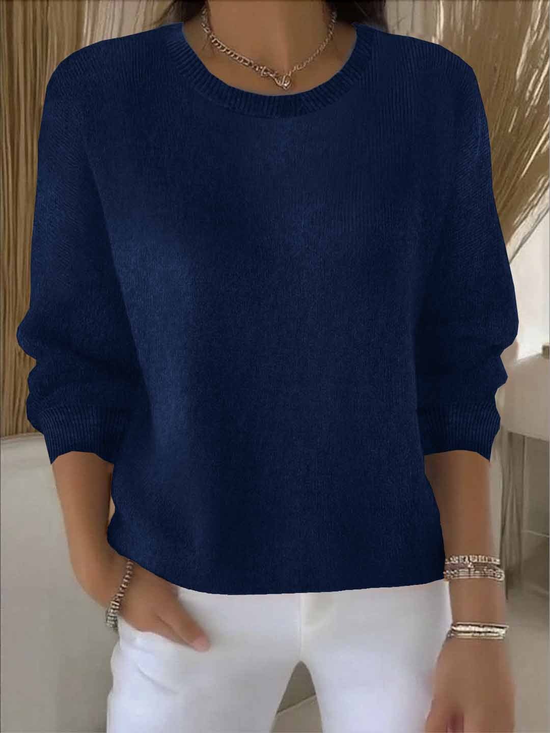 Women's Fine-Knit Sweater – Round Neck Loose Fit