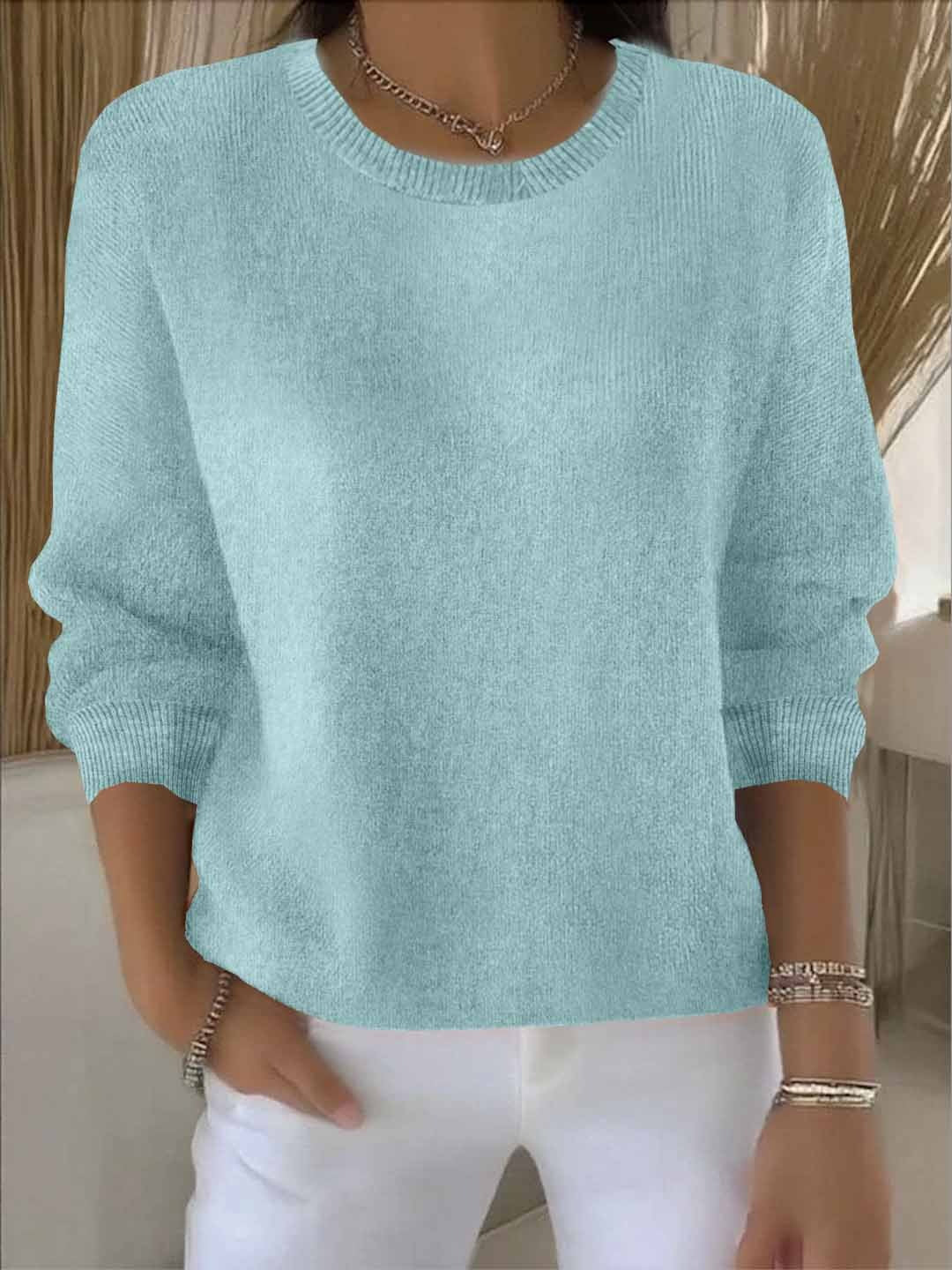 Women's Fine-Knit Sweater – Round Neck Loose Fit