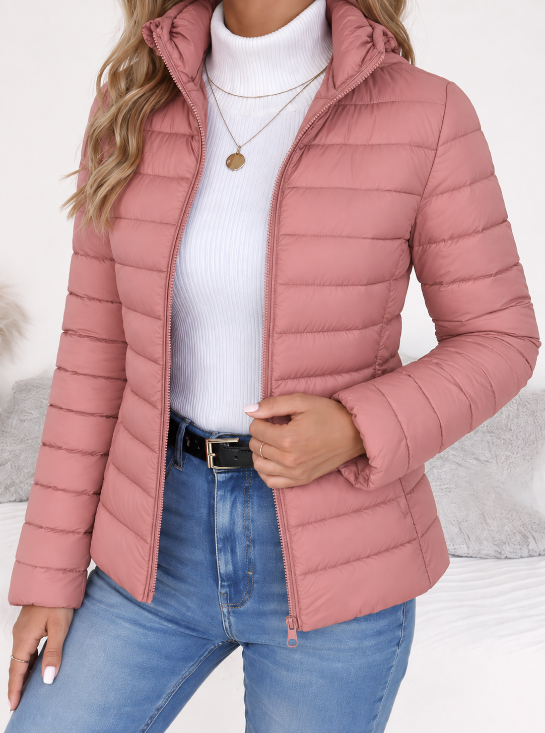 Women's Quilted Jacket – Slim-Fit Thin Puffer