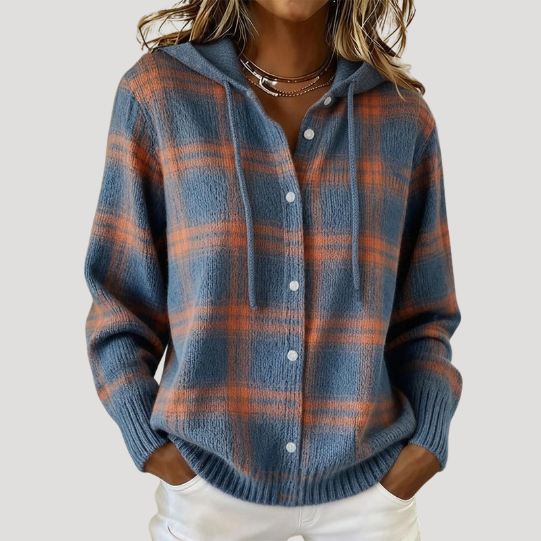 Women's Cardigan – Checked Buttoned