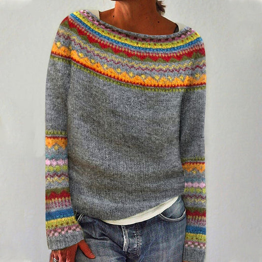 Women's Vintage Jumper – Printed Knit Autumn