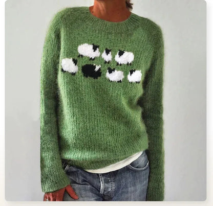 Women's Oversized Jacquard Sweater in Green