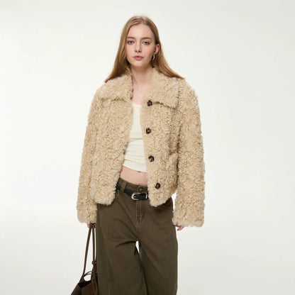 Women's Short Teddy Jacket – Faux Fur Bouclé Jacket