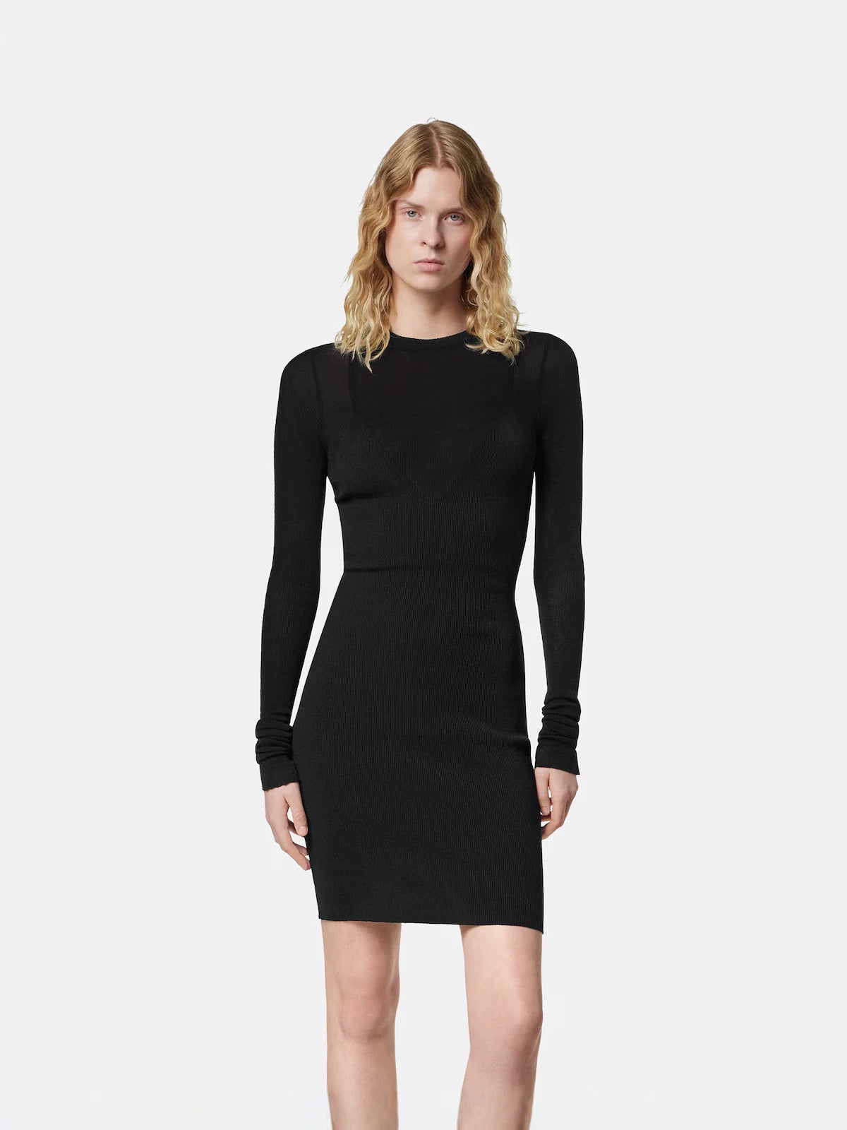 Women's Short Ribbed Knit Dress – Long Sleeve Jumper Dress