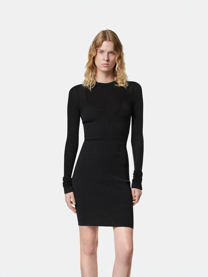 Women's Short Ribbed Knit Dress – Long Sleeve Jumper Dress