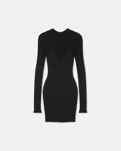 Women's Short Ribbed Knit Dress – Long Sleeve Jumper Dress