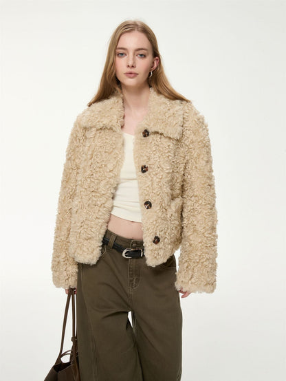 Women's Short Teddy Jacket – Faux Fur Bouclé Jacket