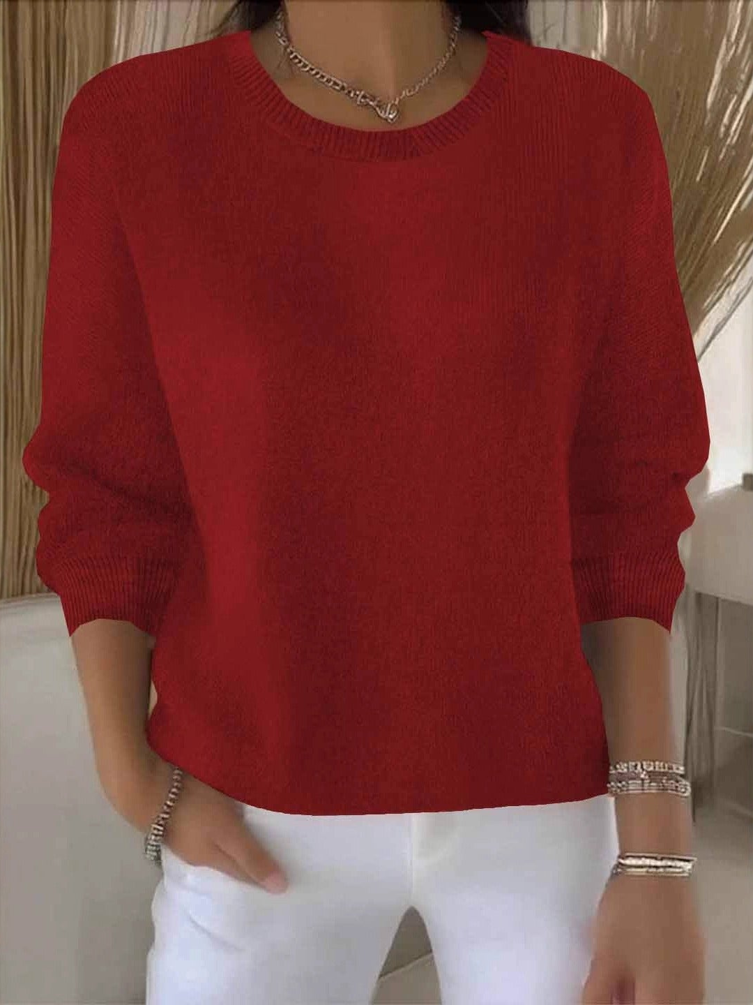 Women's Fine-Knit Sweater – Round Neck Loose Fit
