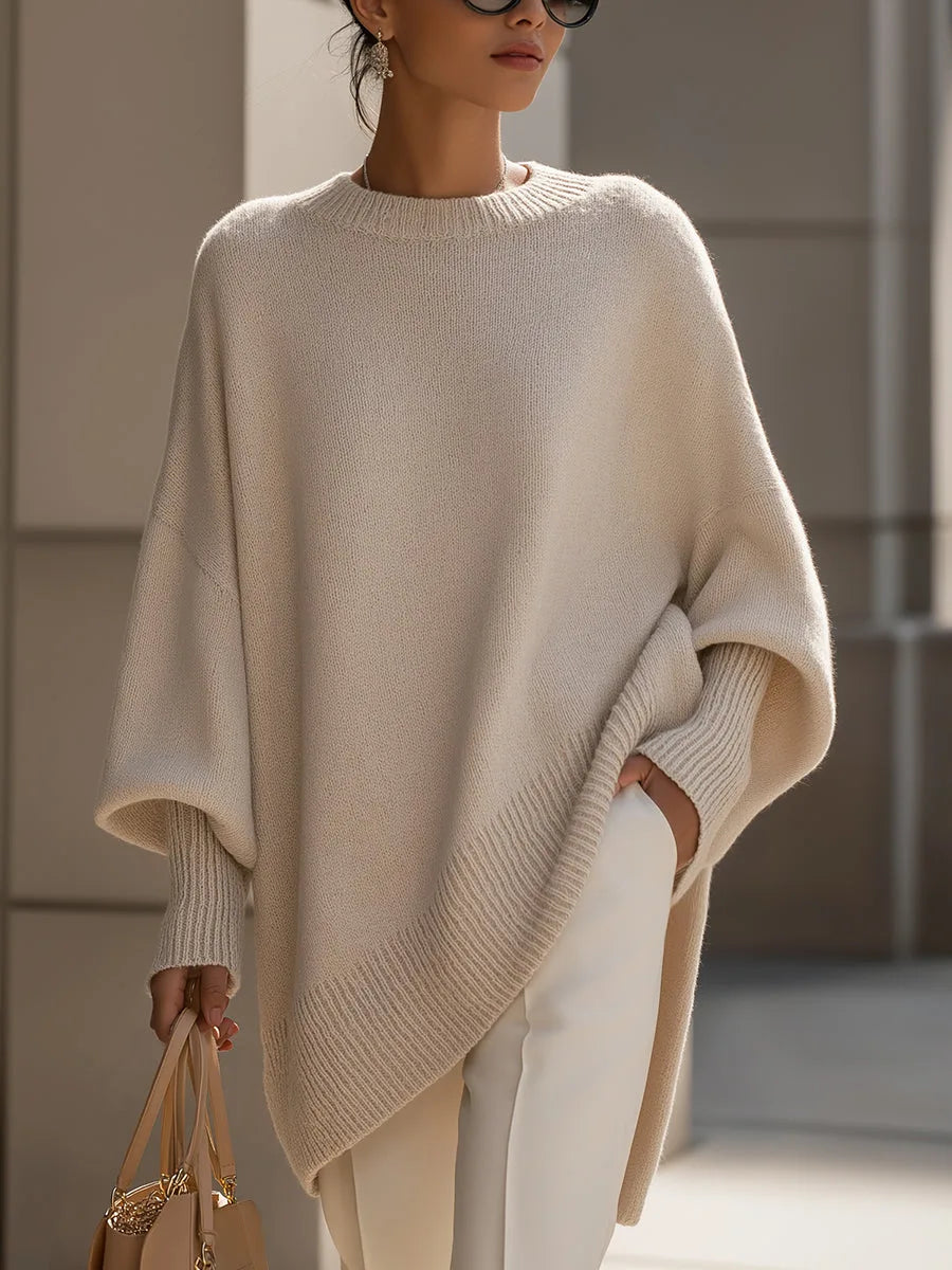 Women's Oversized Asymmetric Sweater in Beige