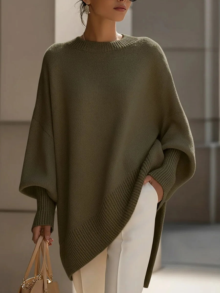 Women's Oversized Asymmetric Sweater in Olive Green